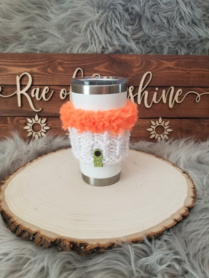 Ghost White and Orange Frankenstein Cup Cozy