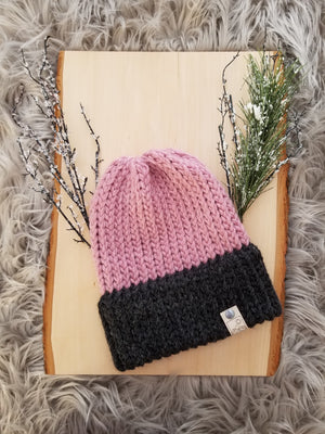 Blush Pink and Charcoal Alpaca Two-Faced Beanie