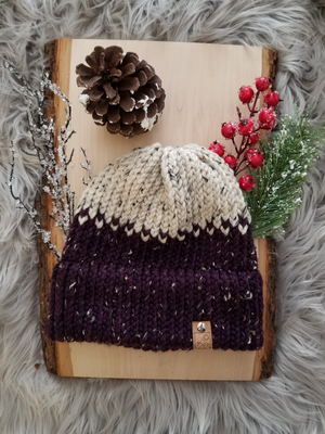 Natural Burgundy and Taupe Beanie